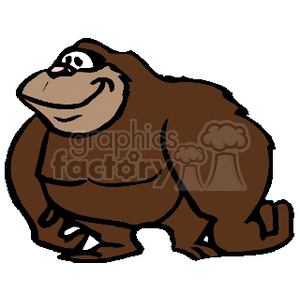 Clipart image of a smiling, large, brown gorilla standing on all fours.