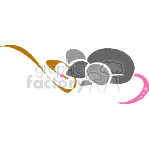 This clipart image depicts a stylized mouse. The mouse has a long, thin tail and large rounded ears, with a small pink nose and a noticeable pink tail-end. The image is simple and uses minimal colors, mostly grays and pinks, with a brown line that could represent the ground or a surface the mouse is resting on.