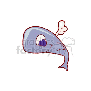 The image shows a stylized cartoon depiction of a blue whale with a prominent eye and a smiling expression. This whale appears friendly and is characterized by simple curved lines and minimal detail, giving it a playful and approachable appearance. Notably, it's not shown squirting water, which is commonly associated with whale imagery, and there are no other animals, water elements, or signs of the whale going or moving.