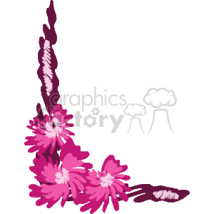 The image is a decorative floral corner border. It features stylized pink flowers with dark and light shades, along with green leaves or possibly foliage elements. It looks like a design that could be used for stationery, invitations, or as a decorative element in graphic design projects.