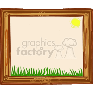   This image features a cartoonish clipart border or frame. The border appears to be made of wood, with wooden textures and plank details. At the bottom of the frame, there