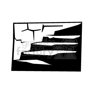 A black and white clipart image depicting stone steps, with a cracked wall in the background 