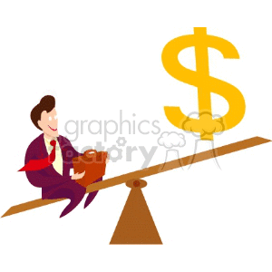 Businessman Balancing on Seesaw with Dollar Symbol