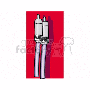 Illustration of two audio cables with white connectors against a red background.