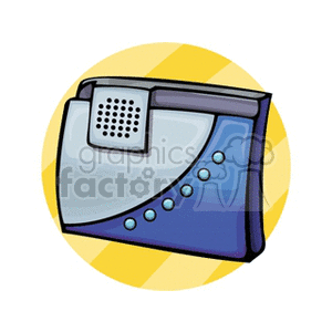 Clipart image of a blue and gray computer modem with a yellow circular background.