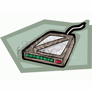 Clipart image of an external computer modem with LED indicators.