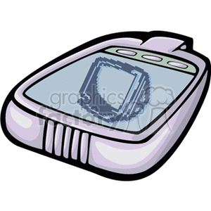 A cartoon-style clipart illustration of a vintage PDA device with a stylus, featuring buttons and a screen.