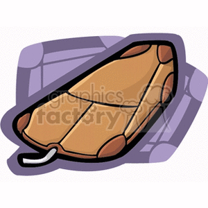 A colorful clipart image of a whimsical computer mouse that looks like its made from leather, with a purple and brown design.