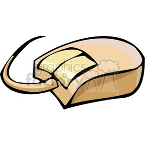 Clipart of a beige computer mouse with two buttons and a curved cable.