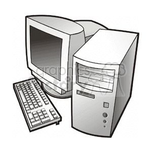 Clipart image of a vintage desktop computer with a CRT monitor, tower case, and keyboard.