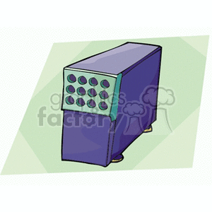 Clipart image of a purple desktop computer tower with circular ventilation holes.