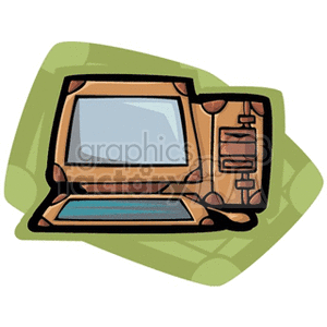 Clipart of a retro computer on a green abstract background.