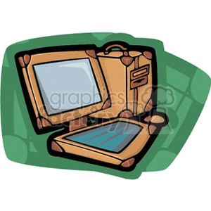 Clipart of a vintage computer designed as a suitcase with a screen and keyboard.