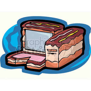 A clipart image of a desktop computer designed to look like a layered cake with chocolate icing.