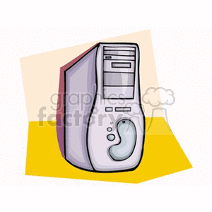 Clipart image of a computer tower featuring a simple and colorful design.