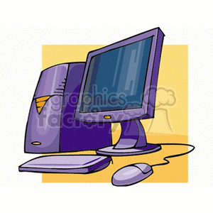 A clipart image depicting a desktop computer with a monitor, keyboard, and mouse.