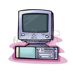 A clipart image of a retro desktop computer, featuring a CRT monitor and a tower case with a floppy disk drive.