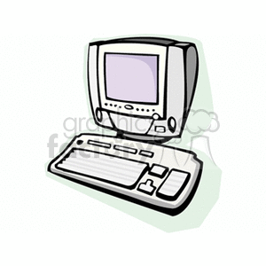 A clipart image of a vintage desktop computer featuring a CRT monitor and a keyboard.