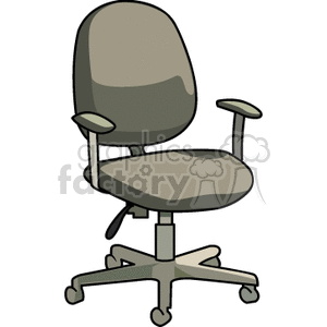 A cartoon-style clipart image of an adjustable office chair with armrests and wheels, in a neutral color.