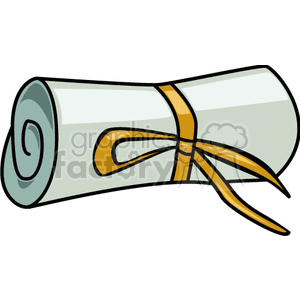 A clipart image of a rolled-up diploma or certificate tied with a yellow ribbon.