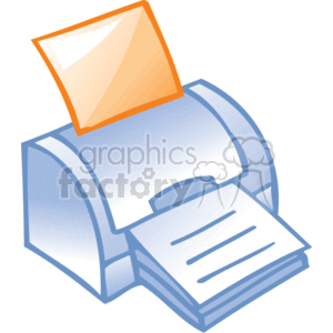 This is a stylized clipart image of a printer. The printer is shown with a piece of paper sticking out, which indicates the action of printing. The printer is also shown in a typical light blue color which is often used for representing electronic devices or office supplies in a simplified graphic form. There are several sheets of paper stacked in the output tray, signifying that the printer has been active in producing multiple pages.