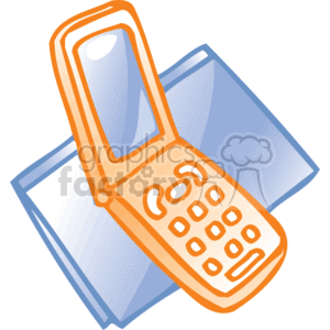 The clipart image shows a flip-style cell phone, typically used for communication in a business or office setting. The cell phone appears to be open, showing its screen and keypad, illustrating office supplies or technology related to work or business communications.