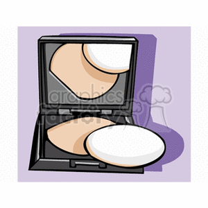 Clipart of a compact makeup powder case with an open lid, showing a round applicator puff and powder.