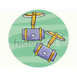 Clipart image of two cufflinks with a green striped circular background.