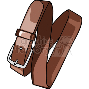 A clipart image of a brown leather belt with a silver buckle.