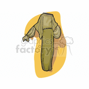 Clipart image of a traditional long-sleeved dress with a headscarf in beige tones.