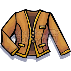A clipart image of a brown jacket with gold trim and buttons.