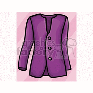 A clipart image of a purple long-sleeve jacket with three buttons on a pink striped background.