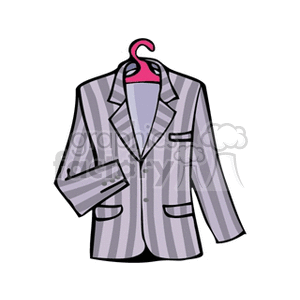 Clipart image of a striped suit jacket on a pink hanger.