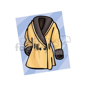 Clipart image of a stylish yellow coat with a dark collar and cuffs.
