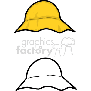 Clipart image of two wide-brimmed hats, one colored yellow and the other in black and white.