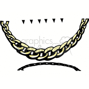 A clipart image of a gold chain necklace with a shadow below it and five small black triangles above it.