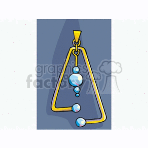 A clipart image of a decorative triangular gold pendant with round blue gemstones.