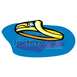 Cartoon style illustration of a gold ring with a gemstone on a blue background.