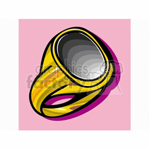 Illustrated clipart of a shiny gold ring against a pink background.