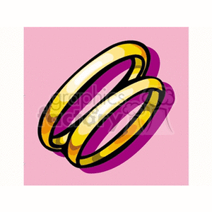 A clipart image of two intertwined gold wedding rings on a pink background.