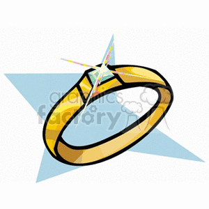 Clipart of a gold engagement ring with a sparkling diamond.