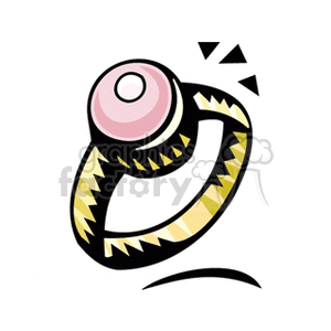 Colorful clipart of a gold ring with a pink gemstone.