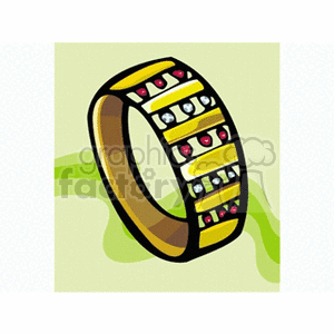 Clipart image of a gold ring adorned with jewels, featuring colorful gemstones set in a stylish design.