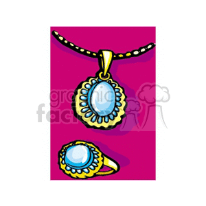 Gold Necklace and Ring with Blue Gemstone