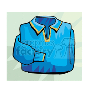 Clipart image of a blue sweater with yellow accents on the collar and cuffs.