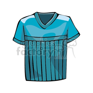 Clipart illustration of a blue t-shirt with vertical stripes.