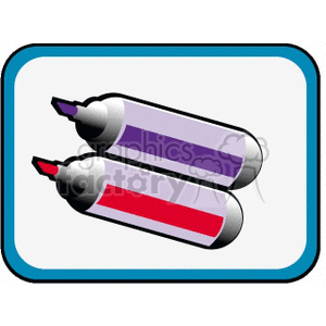 A clipart image of two marker pens, one with a purple tip and the other with a red tip, displayed side by side within a blue-bordered rectangle.