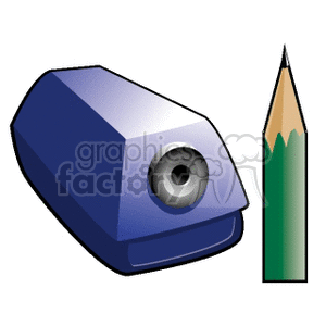 Clipart image of a blue pencil sharpener and a green pencil.