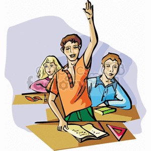 student raising hand in class clipart