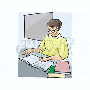 Cartoon teaching reading at her desk